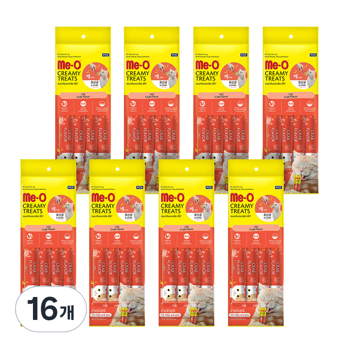 MeO 크리미 짜먹는 고양이 간식, 게살, 60g, 16개