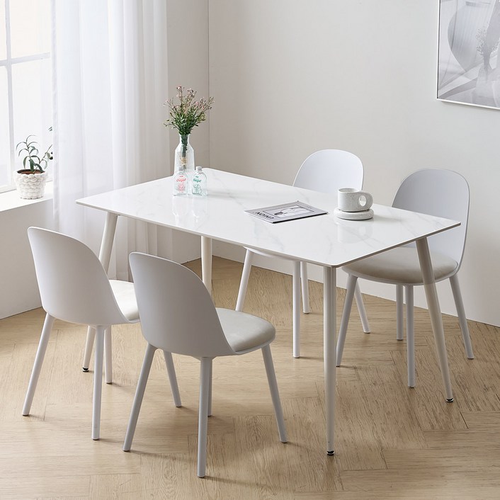 파로마 알라 1400 세라믹 식탁  의자 4P 세트 4인용 방문설치, 화이트식탁, 아이보리의자2p, 그레이의자2p, 일반의자 4