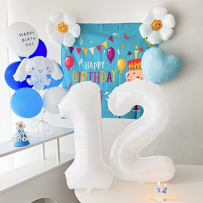 하피블리 산리오 캐릭터 풍선 아이 생일 파티 용품 세트, 프리미엄세트(숫자12)