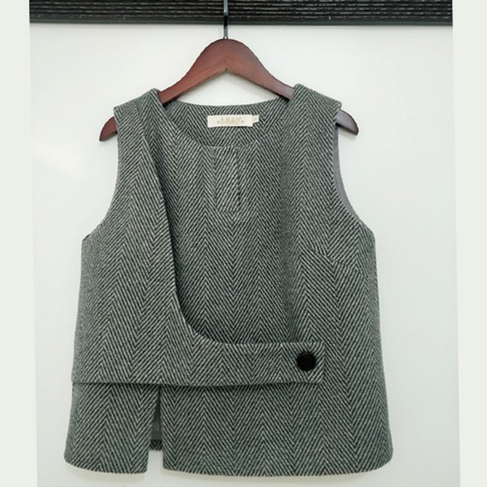 해외구매대행 모직조끼 가을 겨울 짧은 원피스 롱 헤링본 민소매-15862