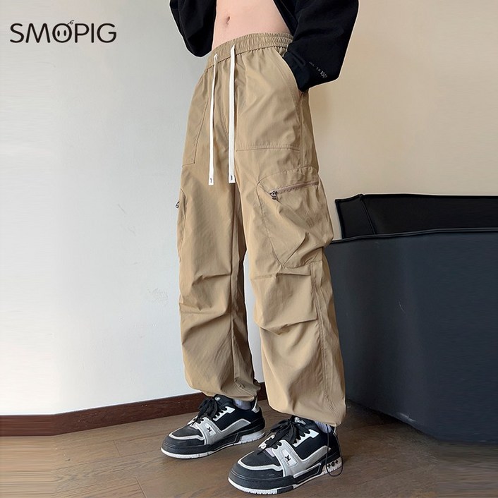 SMOPIG 남성 등산 아웃도어 바지 카고조거팬츠 와이드팬츠 여름 냉장고 바지 방수 원단
