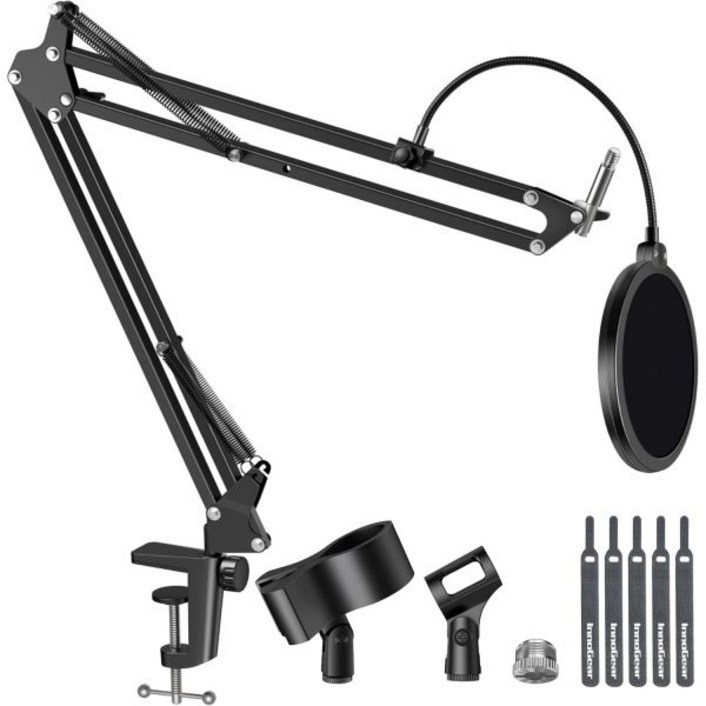 InnoGear Adjustable Mic Stand for Blue Snowball and ICE 서스펜션 붐 가위 암 스탠드 마이크 윈드스크린 이중 레이어드 팝 필터 포함