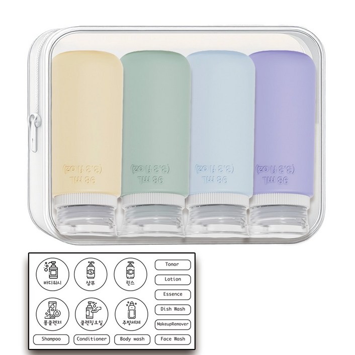 알로꼬 휴대용샴푸통 수영장 실리콘 여행용 공병 소분통 튜브용기 98ml 4개세트, 3세트, 실리콘98ml공병