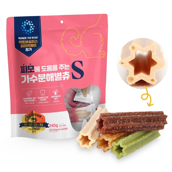 닥터케어누트 가수분해 강아지기능성간식 덴탈껌 별츄 구강 유산균, 1개, 240g, S 피모 케어