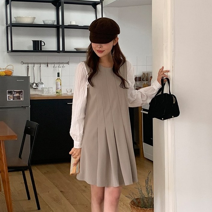 바잉몰 여성  마세르 기모 뷔스티에 플리츠 미니 원피스 2color