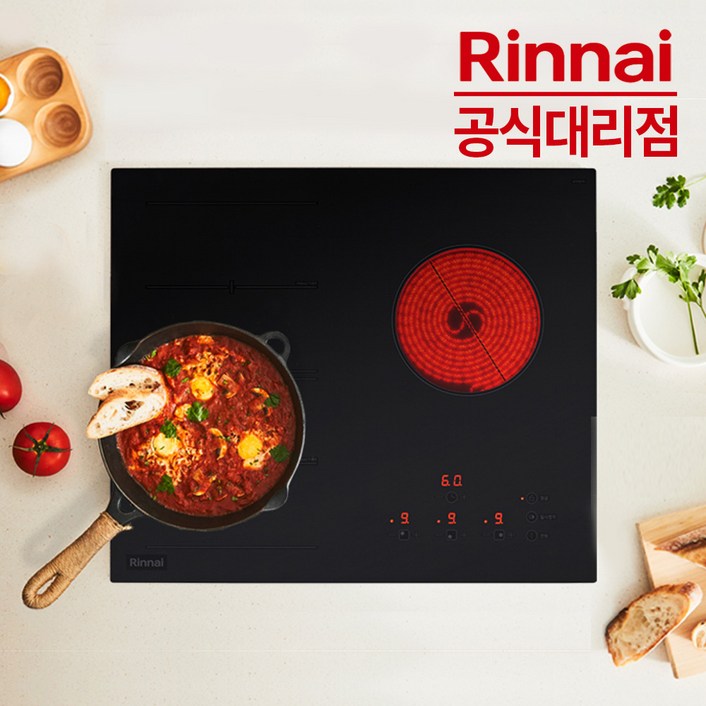 [린나이] 3구 빌트인 하이브리드 전기레인지 HYF3200 (타공사이즈 560x430/480 공용)