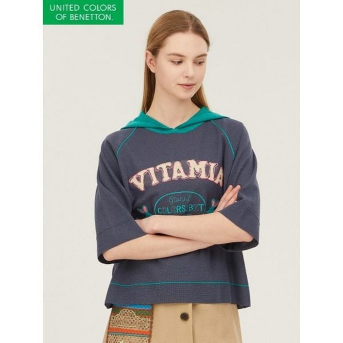 베네통 후드 배색 나그랑 니트 BAKPA5531P391867595