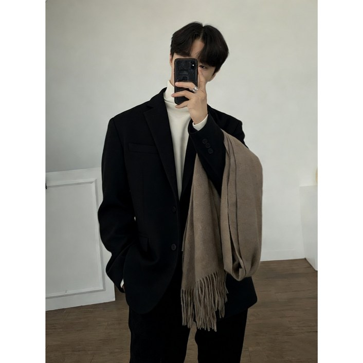 ANYOU 남성용 캐주얼 모직 정장 자켓 봄 가을 두꺼운 정장 베이직 정장 자켓