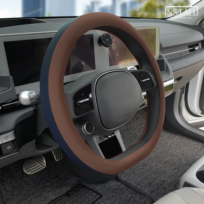 아이오닉5 D컷 투톤 가죽 핸들커버, 브라운