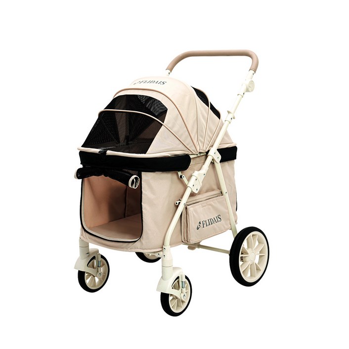 플리다스 일체형웨건형 원터치 강아지 유모차 애견 반려견 개모차, 모카베이지