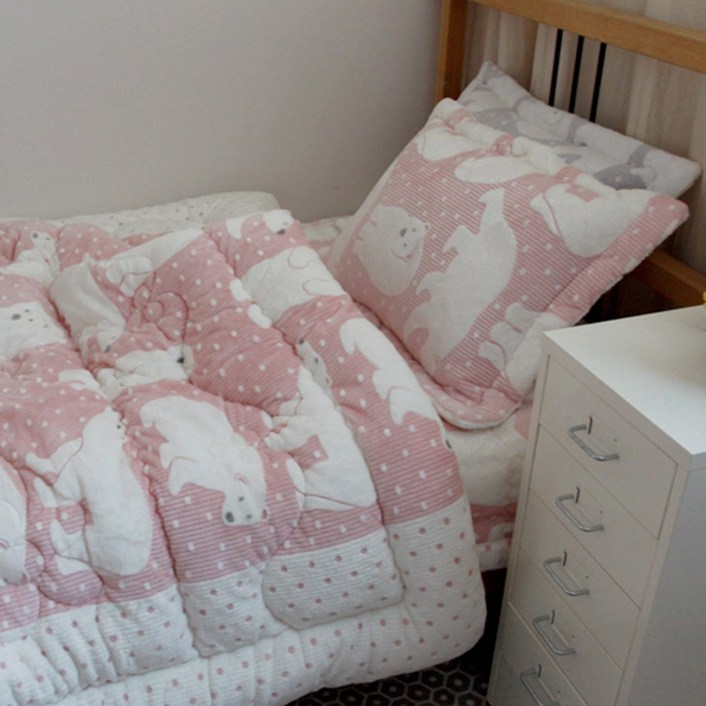 북극곰 극세사 침구 핑크  퀸사이즈