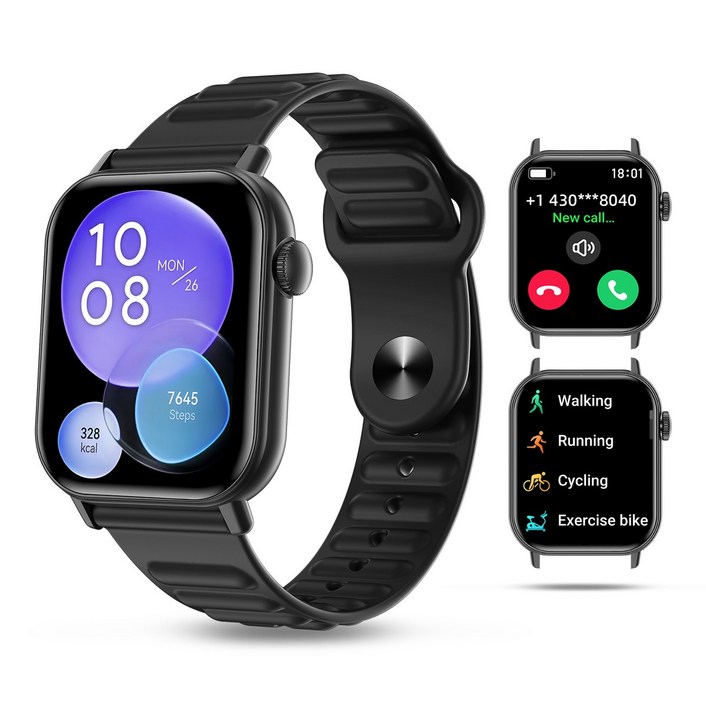 QTLLBT 블루투스, GPS, 악천후 보호 기능을 갖춘 스마트워치입니다. 4.5cm x 1.83인치 크기, IP67 방수, 남녀 공용 시계입니다., Black, 4.6cm, 블루투스