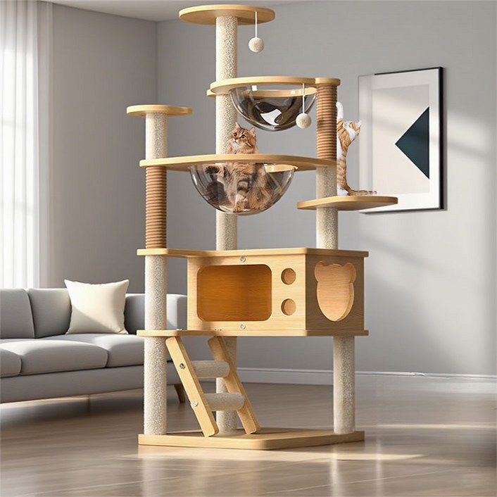 New World 캣타워 고양이 스크래쳐 안정적인 구조로 튼튼하고 견고함 다층 구조로 놀이터 링트리 등반 프레임 + 스크래쳐 + 고양이장난감 대형 및 소형 고양이모두사용 MPJ04