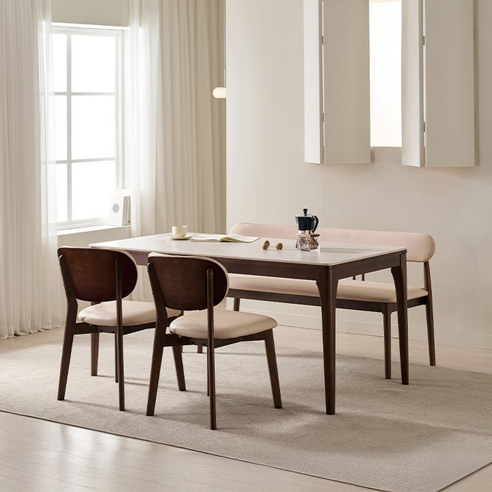 삼익가구 시에나 포세린 통세라믹 원목 식탁 1400/1600/1800 풀세트