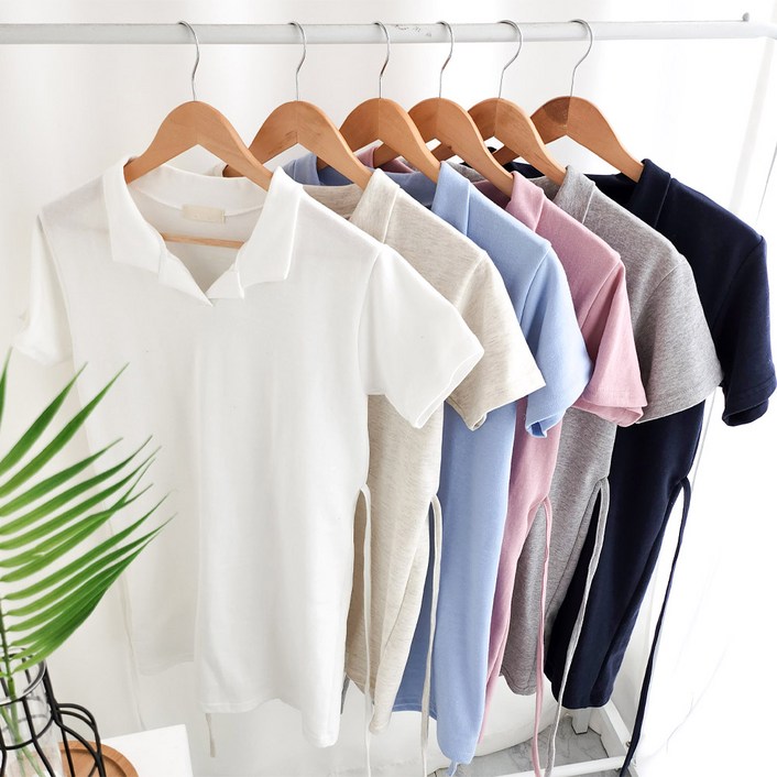 아비엘르 봄 여름 피케 카라 H라인 리본 반팔 미니 원피스