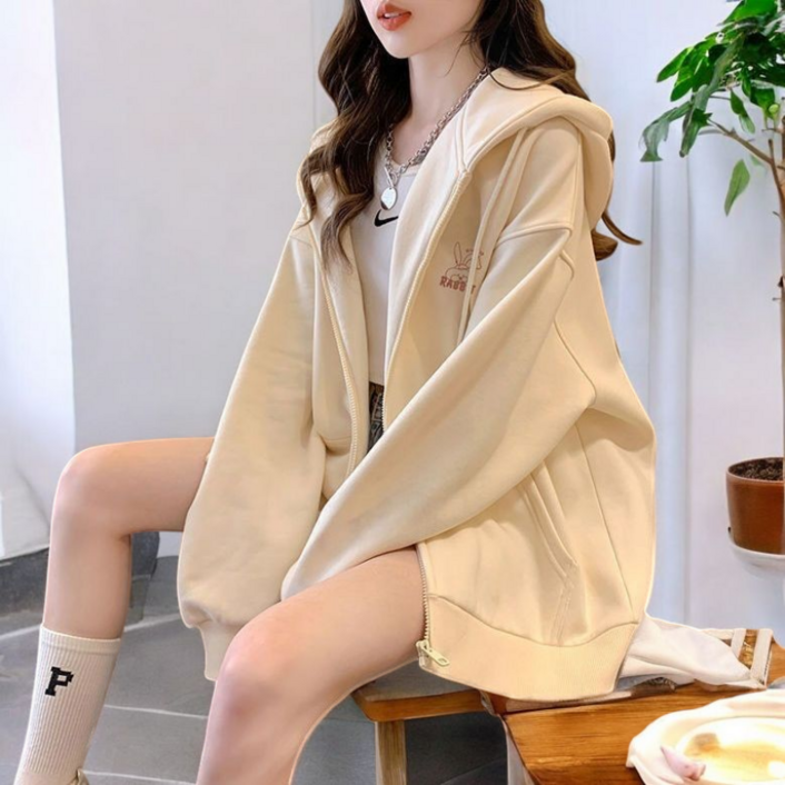 씽윤 여성 얇은 후드집업 오버핏 데일리 빅사이즈 봄가을 맨투맨 점퍼