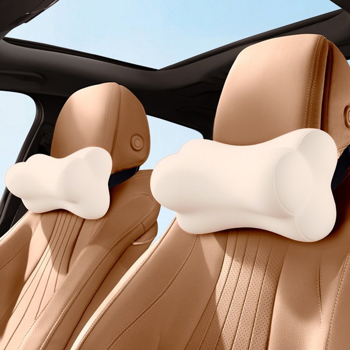 LINSHU 차량용 메모리폼 목쿠션 탈부착 분리형 목베개, 1개, 화이트