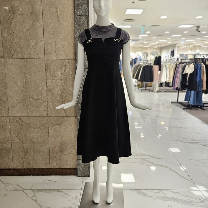 밸리걸 리본패치 옆밴딩 뷔스티에 롱 원피스 126580