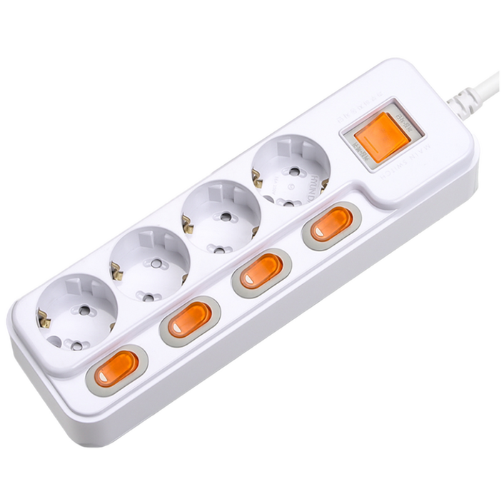 현대 국산 접지 개별 +과부하차단 스위치 멀티탭 멀티콘센트 4구 (16A), 화이트, 1개, 5m