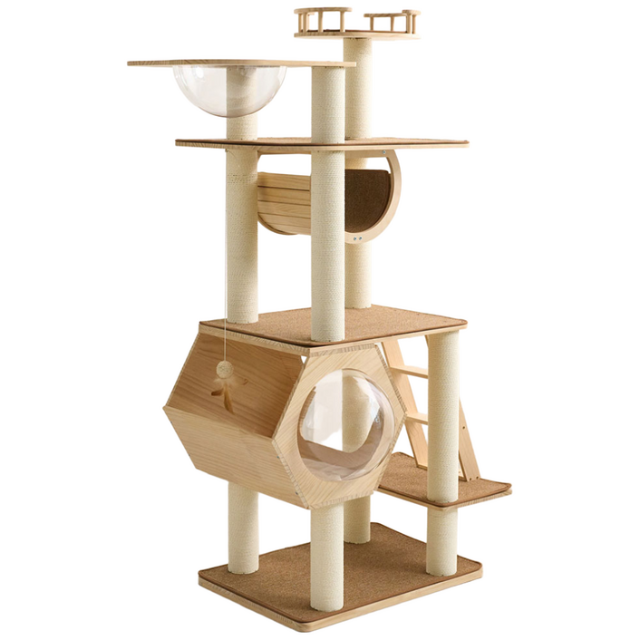 고양이 플레이그라운드 원목 캣타워, 브라운, 1개