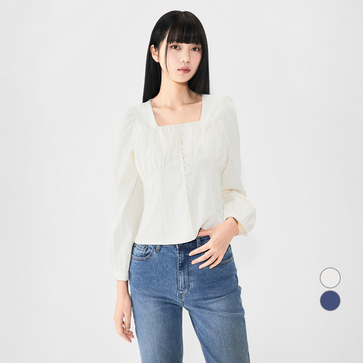 미쏘 여성용 스퀘어넥 셔링 블라우스 BLET16G RE 미쏘 여성용 스퀘어넥 셔링 블라우스 BLET16G RE