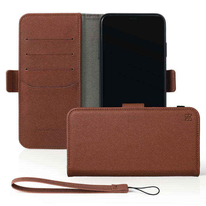 어썸디자인 오블리크 사피아노 가죽 카드 지갑형 다이어리 휴대폰 케이스  핸드 스트랩 세트