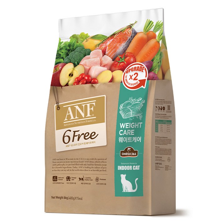 ANF 생후 12개월 이후 식스프리 인도어 캣 웨이트케어 건식사료, 웨이트케어, 6kg, 1개
