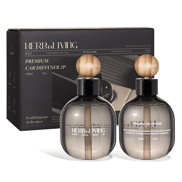 허브앤리빙 프리미엄 대용량 차량용 디퓨저 230ml 2개입, 블랙체리, 1세트