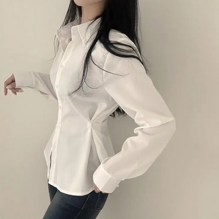 언헤브 여성용 슬림 사이드 버튼 셔츠