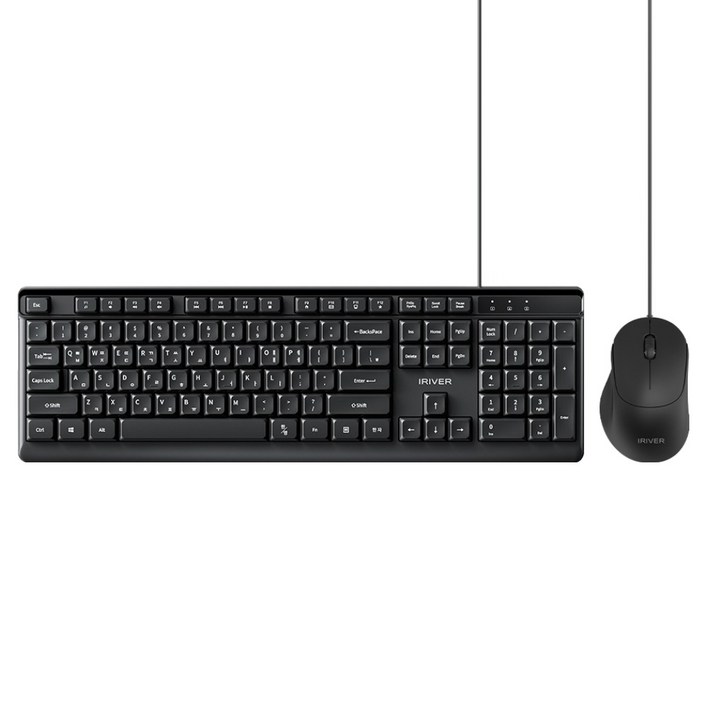 아이리버 항균처리 오피스 기어 생활방수 키스킨 저소음 유선키보드 + 무소음 마우스 세트, 블랙, KM101, 일반형