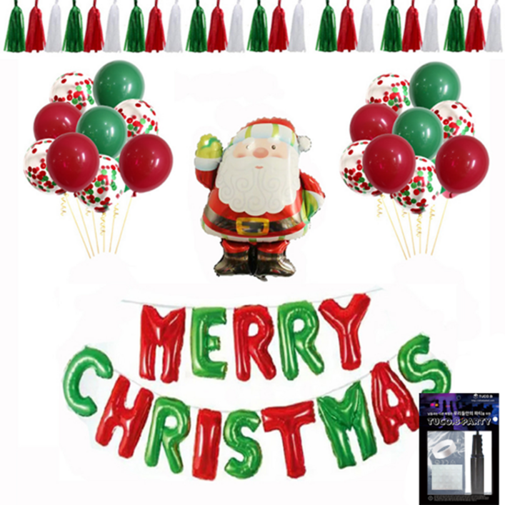 투코비 크리스마스 장식 풍선 + 손펌프 + 고정테이프, 산타클로스, 1세트