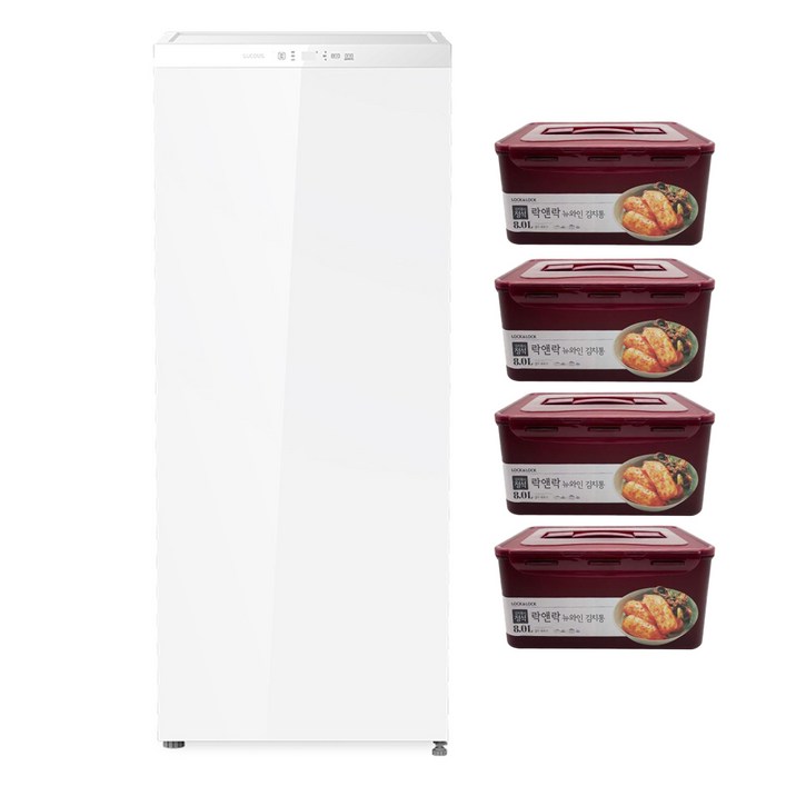 루컴즈 김치다움mini 122L 스탠드형 1도어 김치냉장고 락앤락 김치통 4p 세트 방문설치, 화이트, R123M01L 루컴즈 김치다움mini 122L 스탠드형 1도어 김치냉장고 락앤락 김치통 4p 세트 방문설치, 화이트, R123M01L