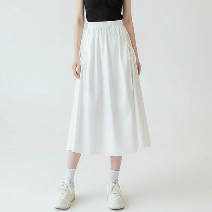 마켓피아 여성용 허리밴딩 스트링 A라인 롱 스커트