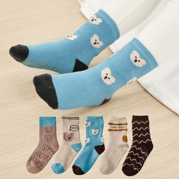 베이스알파에센셜 아동용 통파일 도톰 방한 양말 5켤레 세트