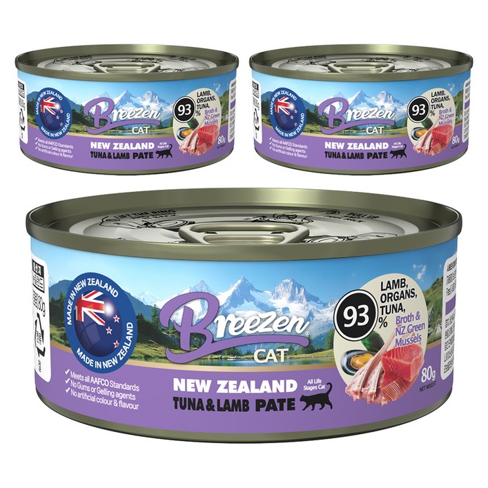 브리젠 전연령 고양이 뉴질랜드 파테 주식캔, 3개, 80g, 참치양