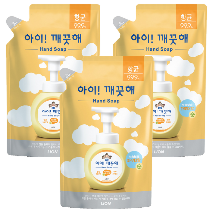 아이깨끗해 폼 핸드솝 순 파우더향 리필, 450ml, 3개