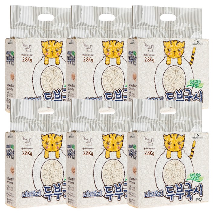 네꼬모리 두부국시 극세입자 고양이 모래, 6L, 2.8kg, 6개, 무향