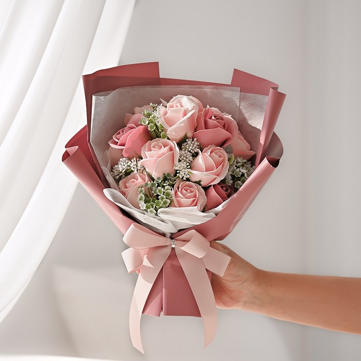 코코도르 비누꽃 꽃다발 + 쇼핑백 세트, 핑크, 1개