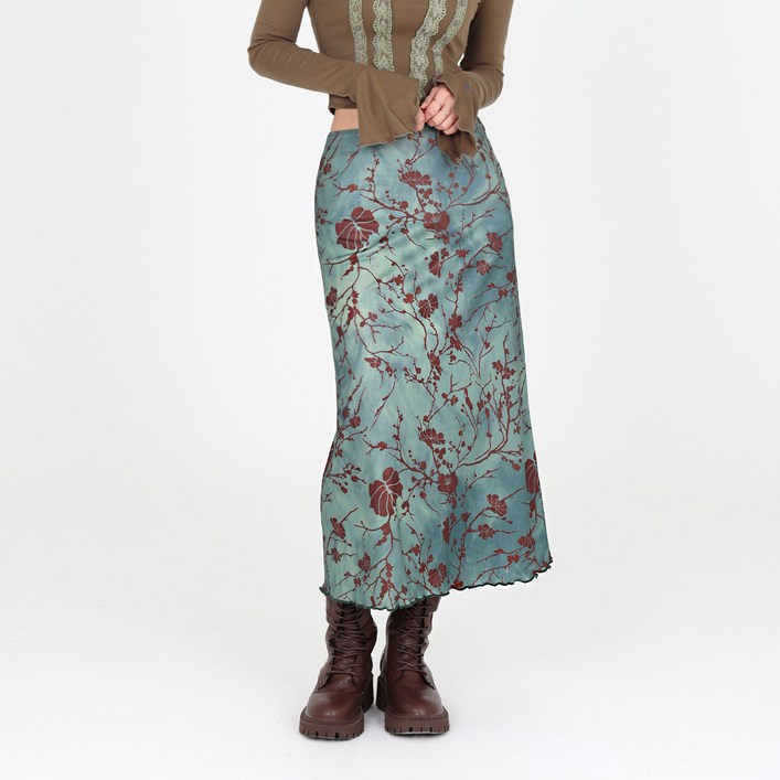 닷이프 레드 플라워 슬림 로우 스커트 P24FW1A0528