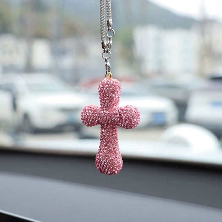 오토크루 차량용 크리스탈 큐빅 룸미러 십자가 펜던트