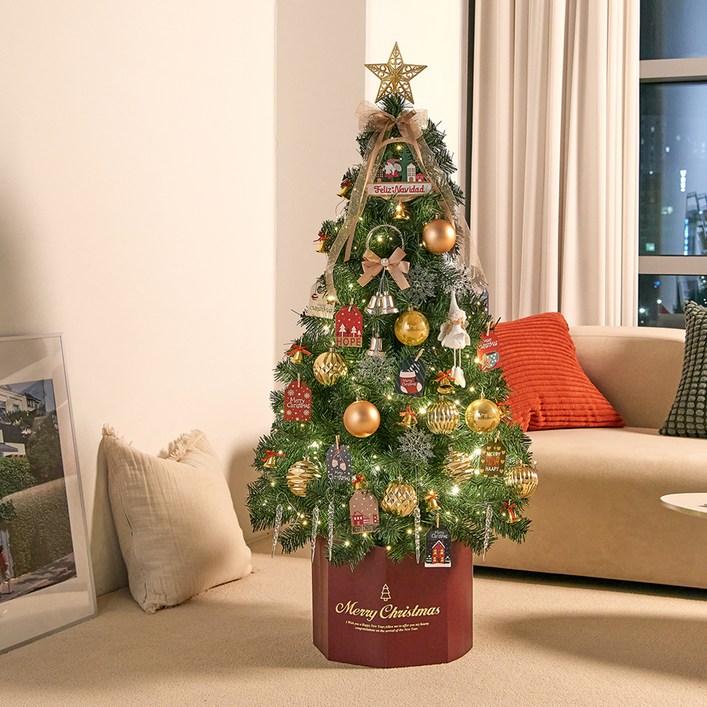 하우쎈스 제니스 크리스마스트리 PET 풀세트, 골드, 1.4m