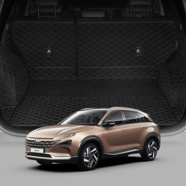 디테일링 우븐블럭 프리미엄 풀커버 트렁크 매트 본품  거친 밸크로 80p  부드러운 밸크로 80p  킥매트  가죽보호제 세트, 블랙  블랙, 넥쏘FE