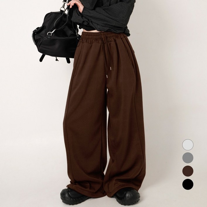 코튼클로젯 여성용 절개라인 포켓 라운드 빅 와이드 롱 트레이닝 팬츠