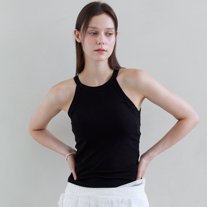 티에스에이치 여성용 홀터넥 브라탑 티셔츠