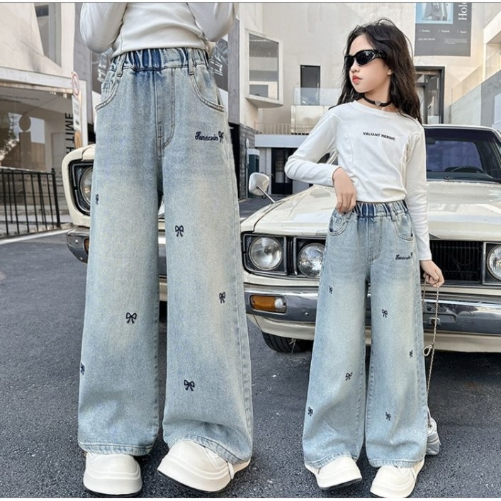 아이짱 아동용 여아 남아 와이드 밴딩 청바지 통바지