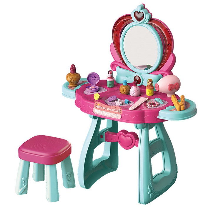 조립하기 쉬운 어린이 화장대세트 여아선물용 메이크업 데스크 장난감 미끄럼방지 안전설계 미용놀이, 1개, 혼합색상