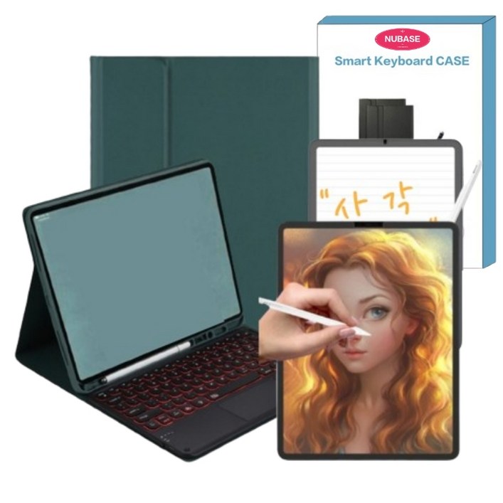 NUBASE 아이패드 m4 애플펜슬 수납 키보드 커버 케이스 한국어자판 블루투스 키보드