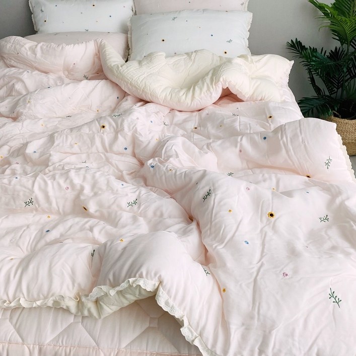 세탁망 증정 송화침장 프리미엄 플라워 자수 프릴 모달이불 먼지없는 항균 모달100 옥수수 알러지 이불