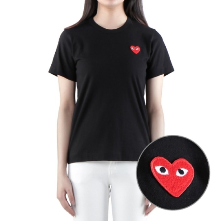 [꼼데가르송] (P1T107 BLACK) 여성 레드하트 반팔 티셔츠 22FW