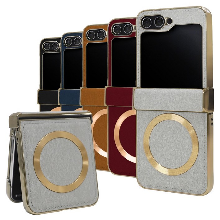 이케미 맥세이프 전용 골드서클 가죽 플립 케이스